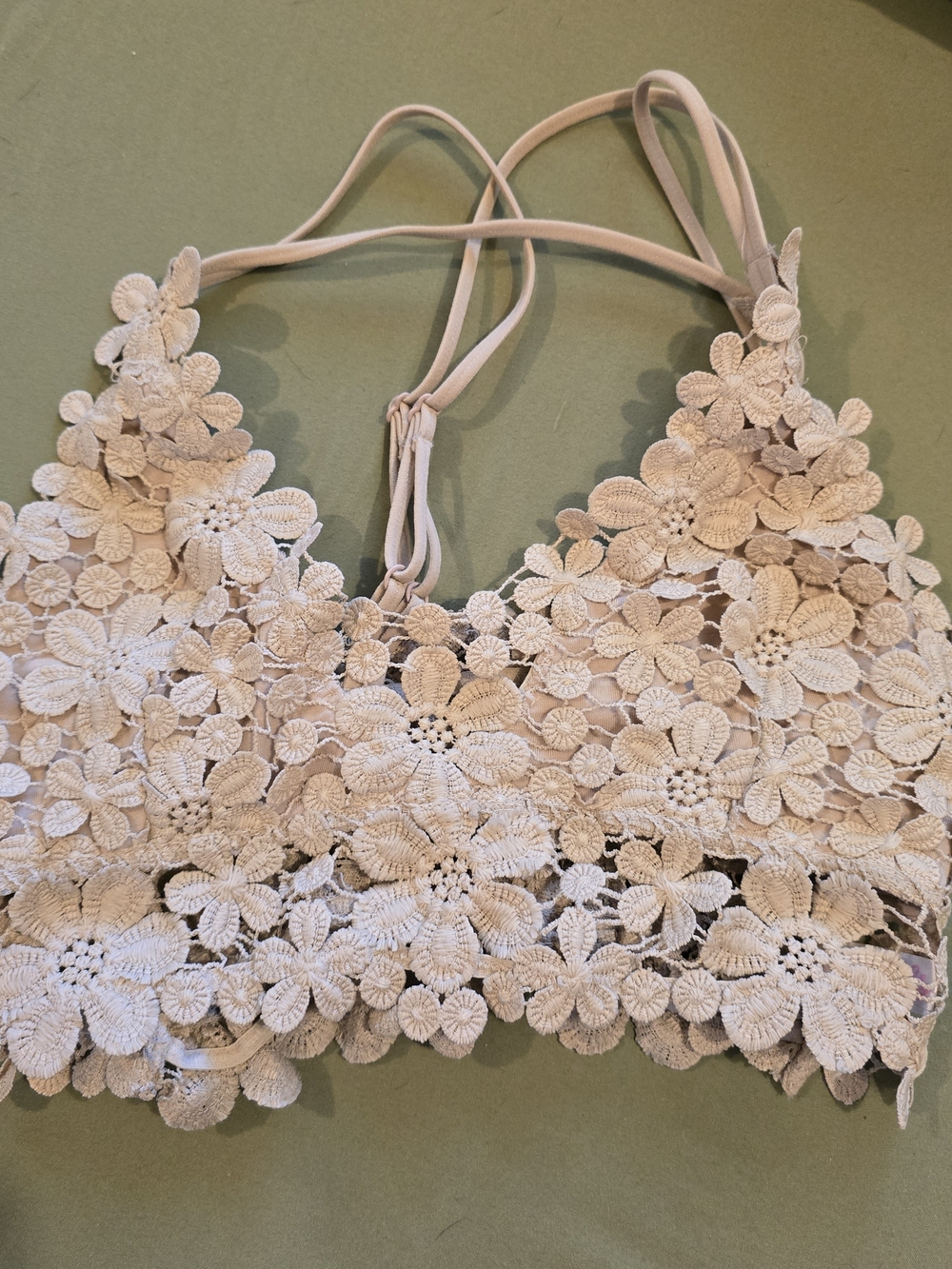Pink Lily Crochet Lace Bralette in Light Taupe